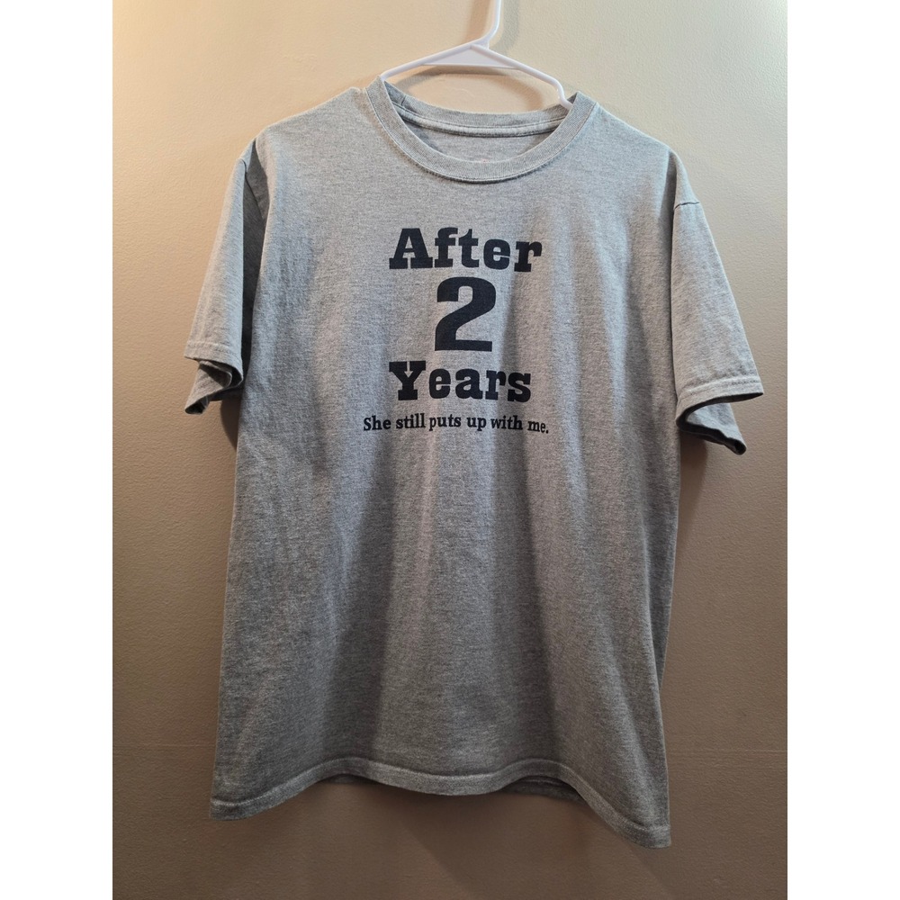 Hanes Mens After 2 Years Anniversary Graphic T-Shirt Gray Short Sleeve Medium